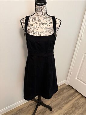 Black Mini Dress with Button-Strap Detail